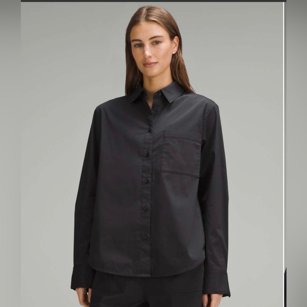 Lululemon Shirt Women's Casual Relaxed-Fit Cotton-Blend Poplin Button-Down M